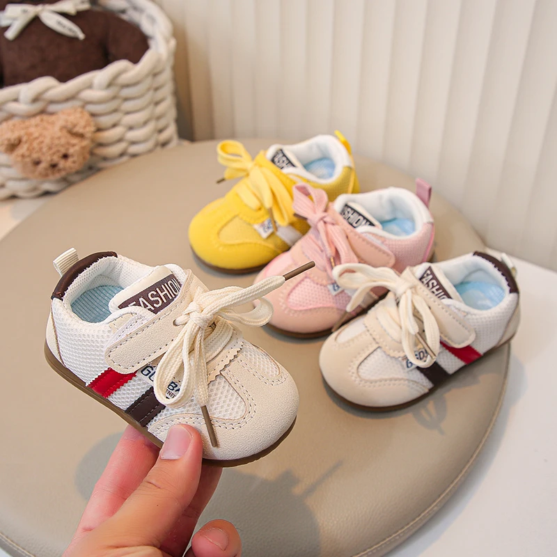 طفل احذية الجري مخطط موضة أطفال حذاء كاجوال شبكة تنفس 2025 ربيع الخريف جديد بنين بنات أحذية التنس نعل ناعم