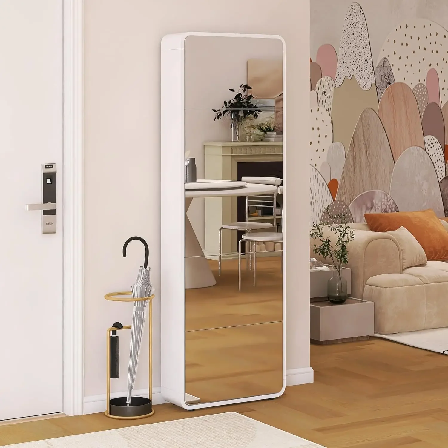 

Mirror Shoe Cabinet with 5 FILP Drawers, Freestanding Shoe Rack Cabinet, Narrow Hidden Shoe Storage Organizer for Entryway,