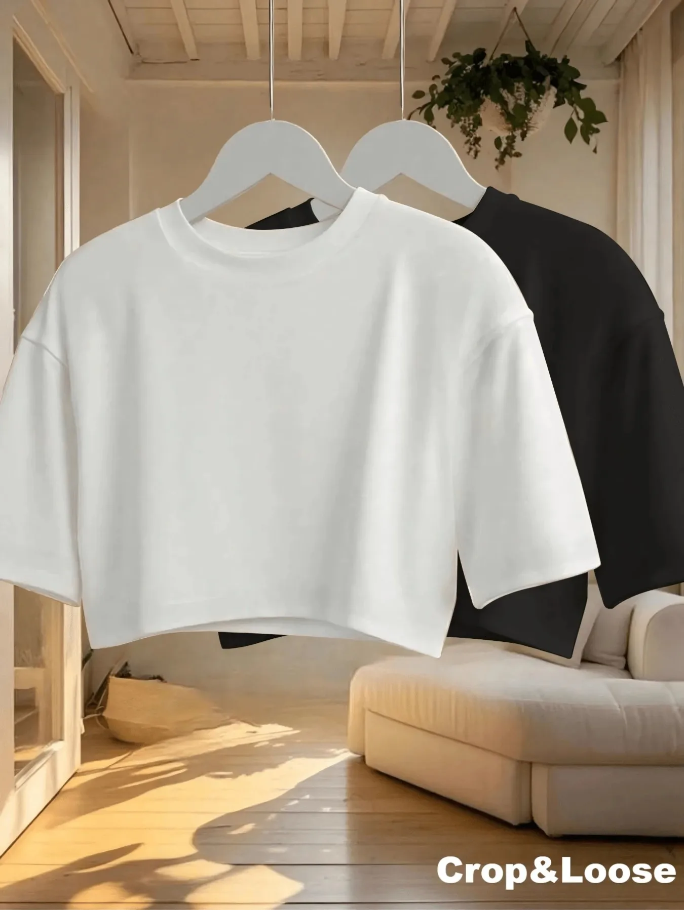 Einfarbiges Sport-Crop-T-Shirt für Damen, Lässiges Oversize-Kurzarm-Baumwoll-Sommer-T-Shirt, Atmungsaktives Damen-Oberteil