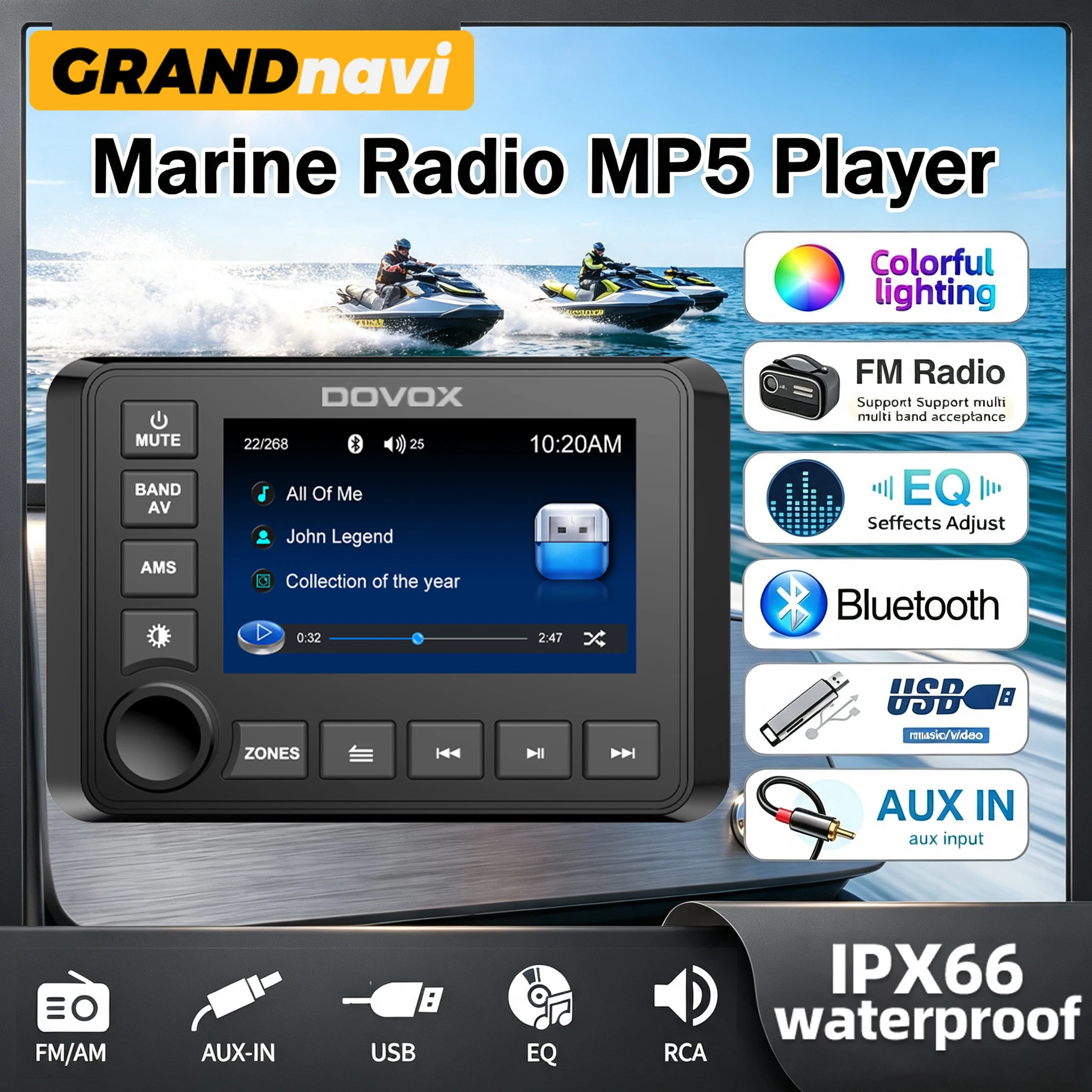 Marine Stereo 4.1inch TFT Display Boat MP5 Radio Player Support Bluetooth FM AM For Yacht Gauge ATV UTV SUV RV Cart Motorcycle