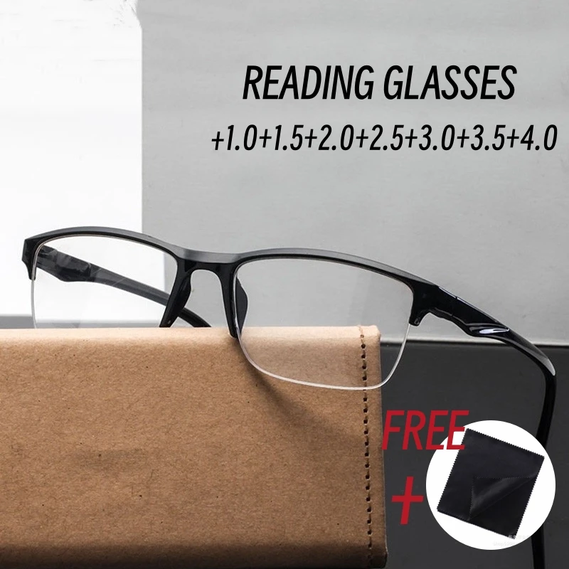 

2023 New Ultra Light Half Frame Reading Glasses with Glasses Cloth Oversized Clear Lens Presbyopia Eyewear Hyperopia Eyewear