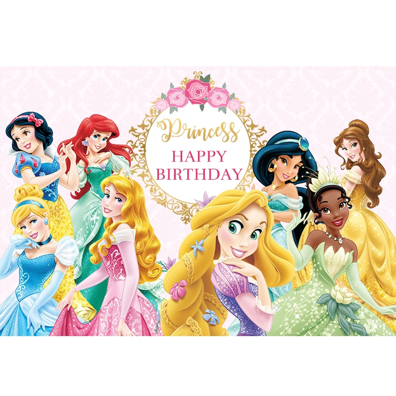 Disney Princesses Photography Backdrop for Girls Baby Shower Birthday Party Decor Fairy Table Kids Dessert Table Banner Supplier