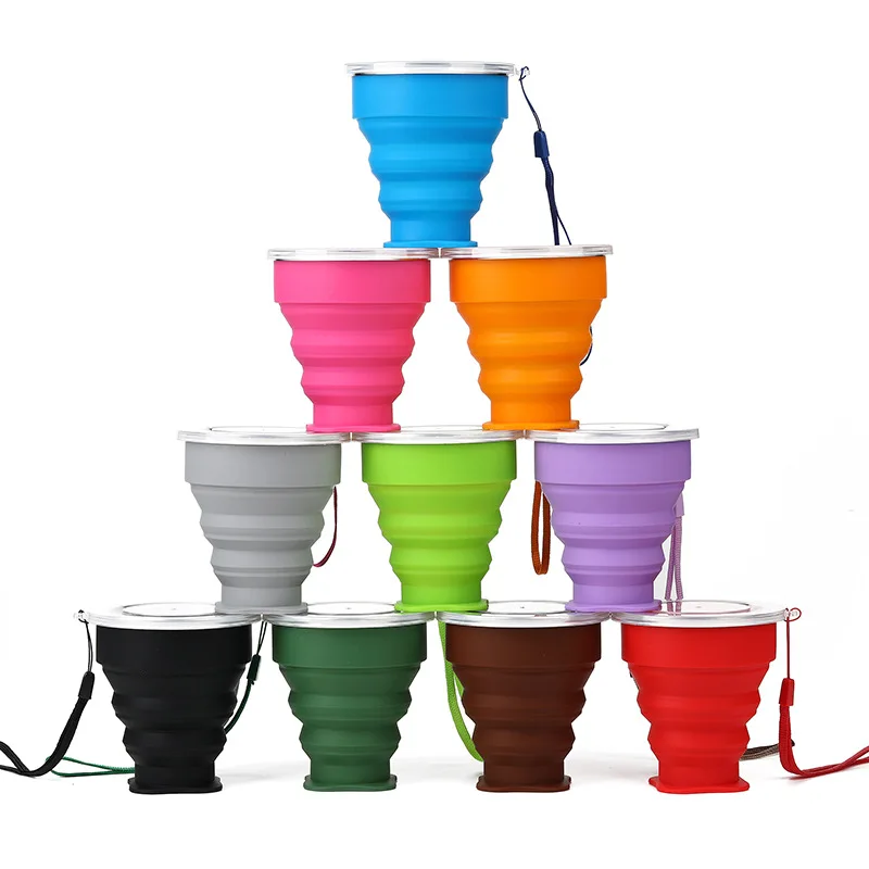 200ml Portable Silicone Folding Water Cup Outdoor Heat Resistant Telescopic Collapsible Foldable Mug With Lid For Travel Camping