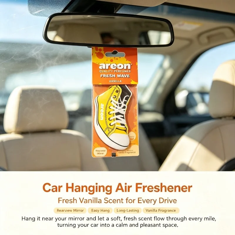 Areon Fresh Wave Vanilla Car Air Freshener 60Pcs Sneaker Shape Hanging Scent Paper For Car Wardrobe Bag Home Interior Decoration