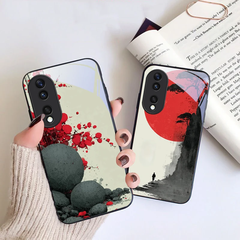 Чехол для телефона из черного стекла с рельефной текстурой для Honor X5b Plus 6 8 9 X9c Smart 30 Max Magic 4 5 Pro 7 Lite 50 70 30 90 200