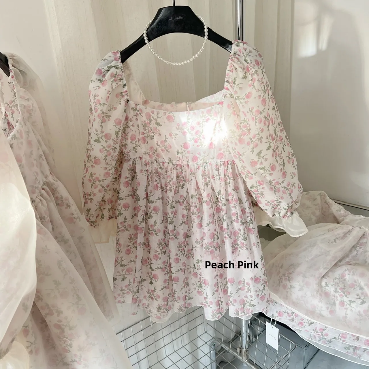 Vestido largo con mangas farol de estilo nuevo de verano 2025, falda corta de playa e para mujer, vestido hinchado flo...