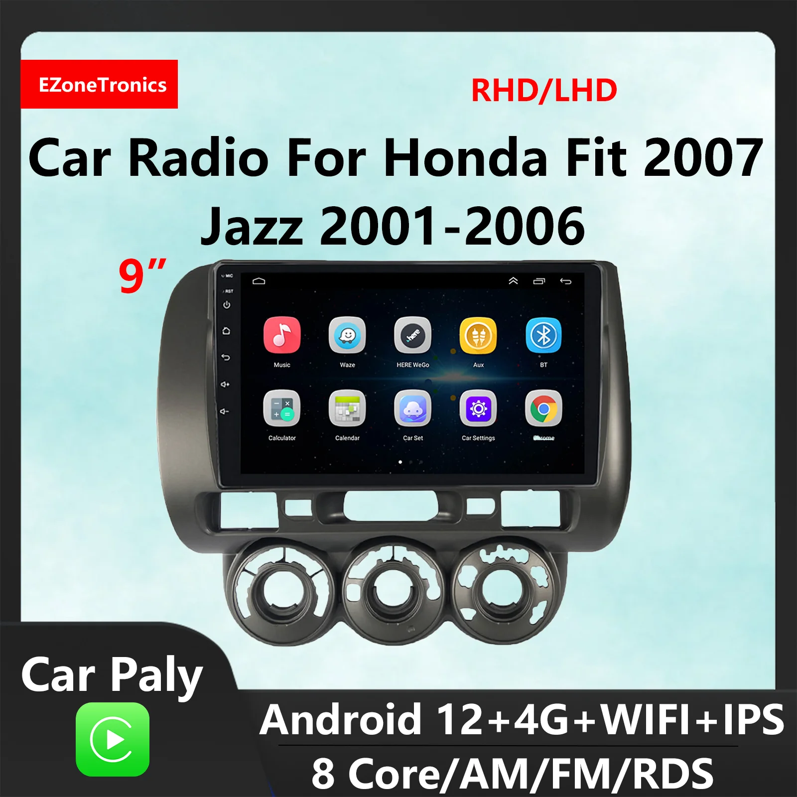 

EzoneTronics CarPlay Android Auto Car Radio for Honda Fit LHD RHD 2007 Jazz 2001-2006 Navigation Player Car Entertainment System