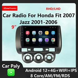 EzoneTronics CarPlay Android Auto Car Radio for Honda Fit LHD RHD 2007 Jazz 2001-2006 Navigation Player Car Entertainment System