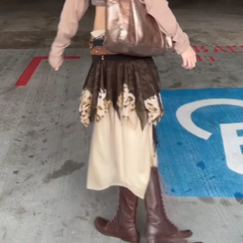 

Многослойная сетчатая многослойная сетчатая юбка с леопардовым принтом контрастного цвета с низкой талией, нерегулярная полуюбка средней длины