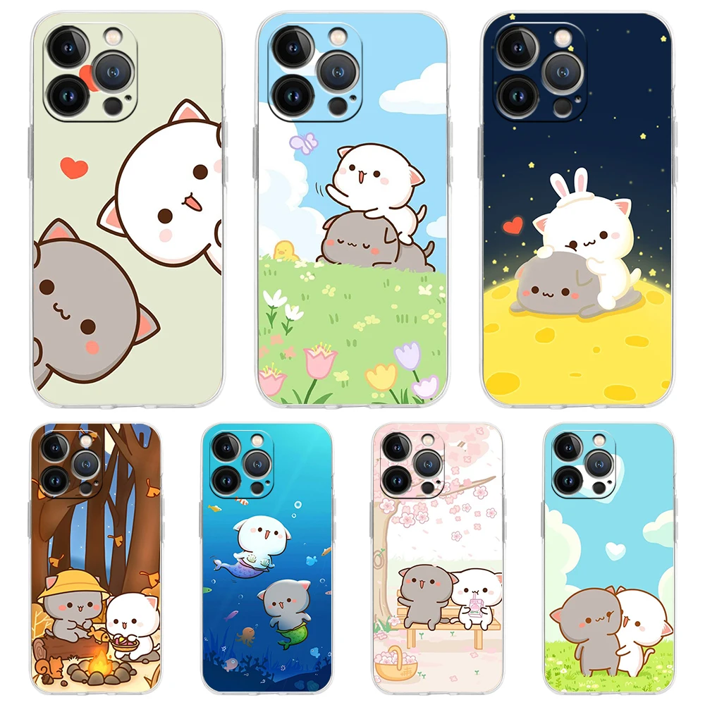 

Peach And Goma Cat Phone Case for iPhone 16 15 14 13 12 Pro Max Cover Transparent for iPhone 11 Pro Max 7 8 Plus XS XR Shell Bag