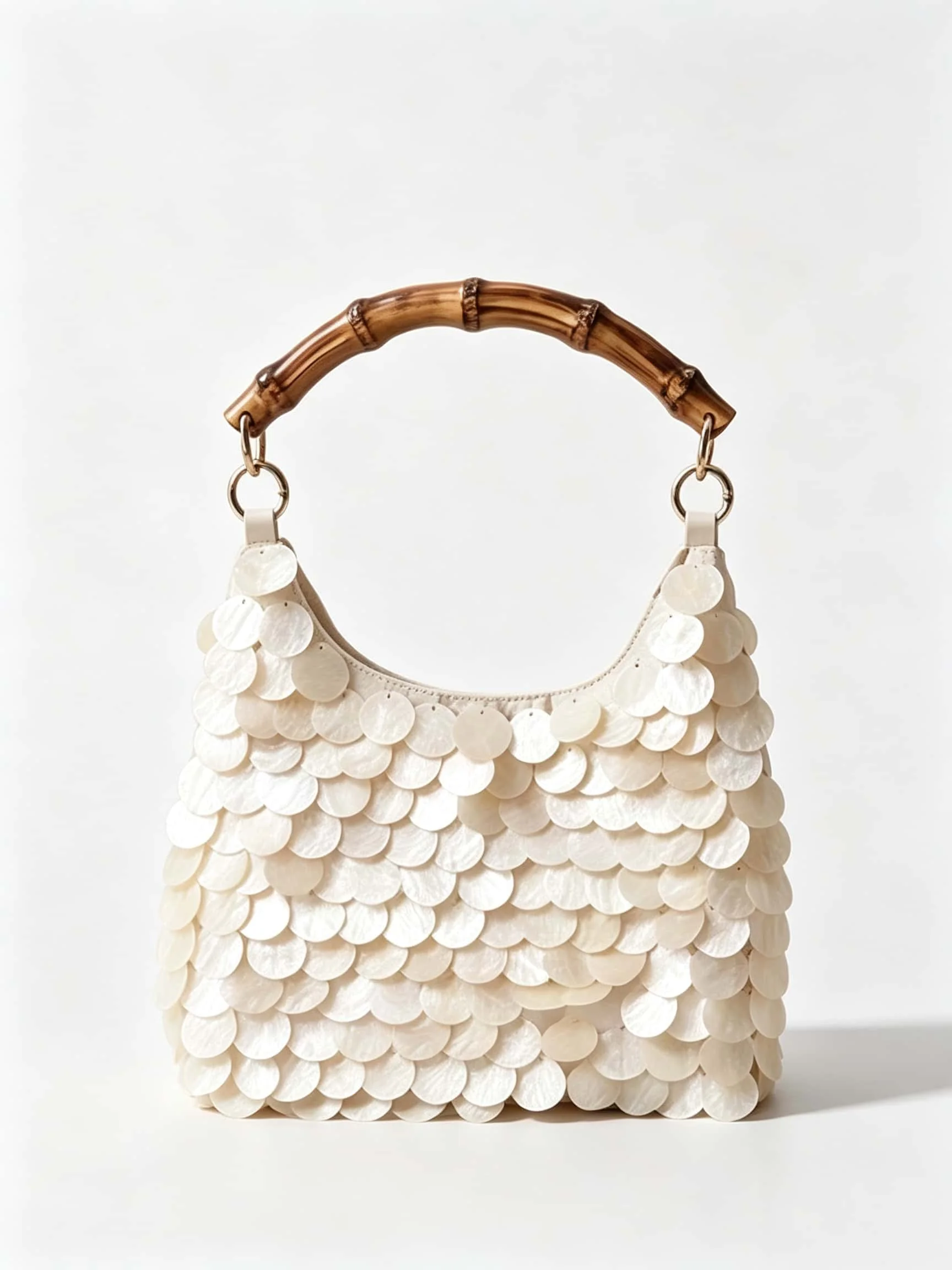 Natural Shell Scale Bamboo Handbag, Summer Seaside Vacation Tote Bag, French Pastoral Style Underarm Casual Women's Bag