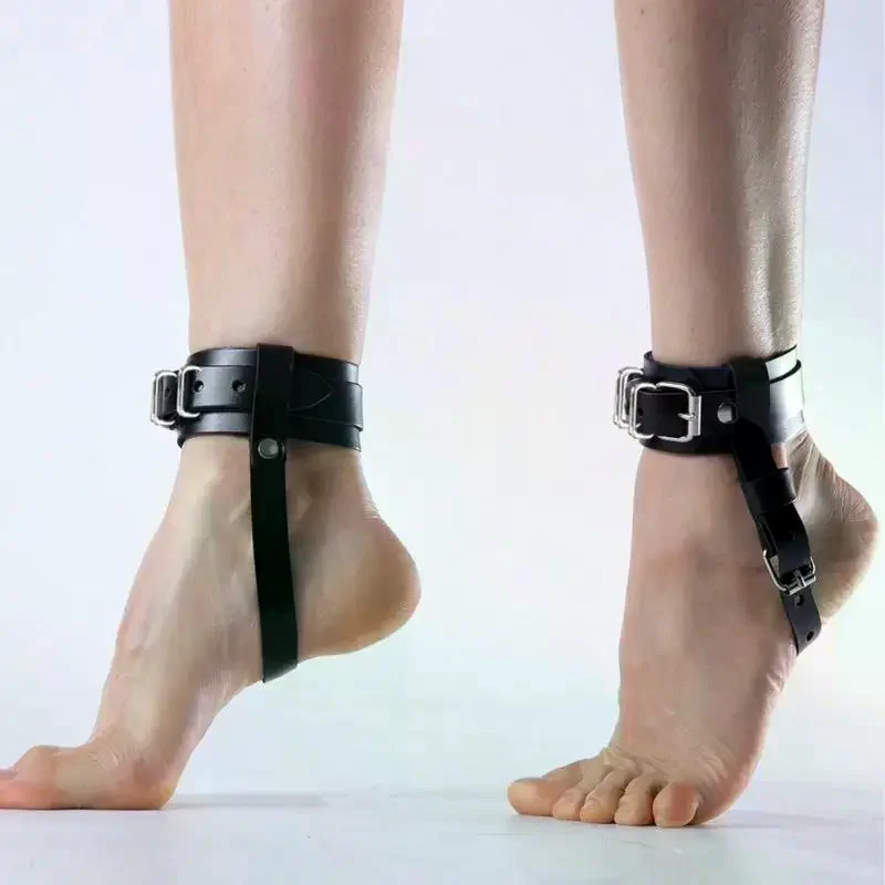 Arnês de tornozelo de couro pu preto ajustável feminino punk com alças de fivela acessórios de pé gótico para festa de cosplay 2 peças