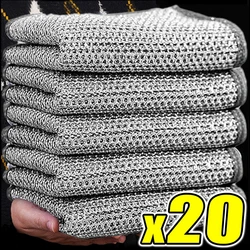 20/1x Steel Wire Cleaning Cloths Double Layer Metal Silver Wire Dishwashing Towels Kitchen Pot Pan Dish Non Stick Oil Rags Cloth