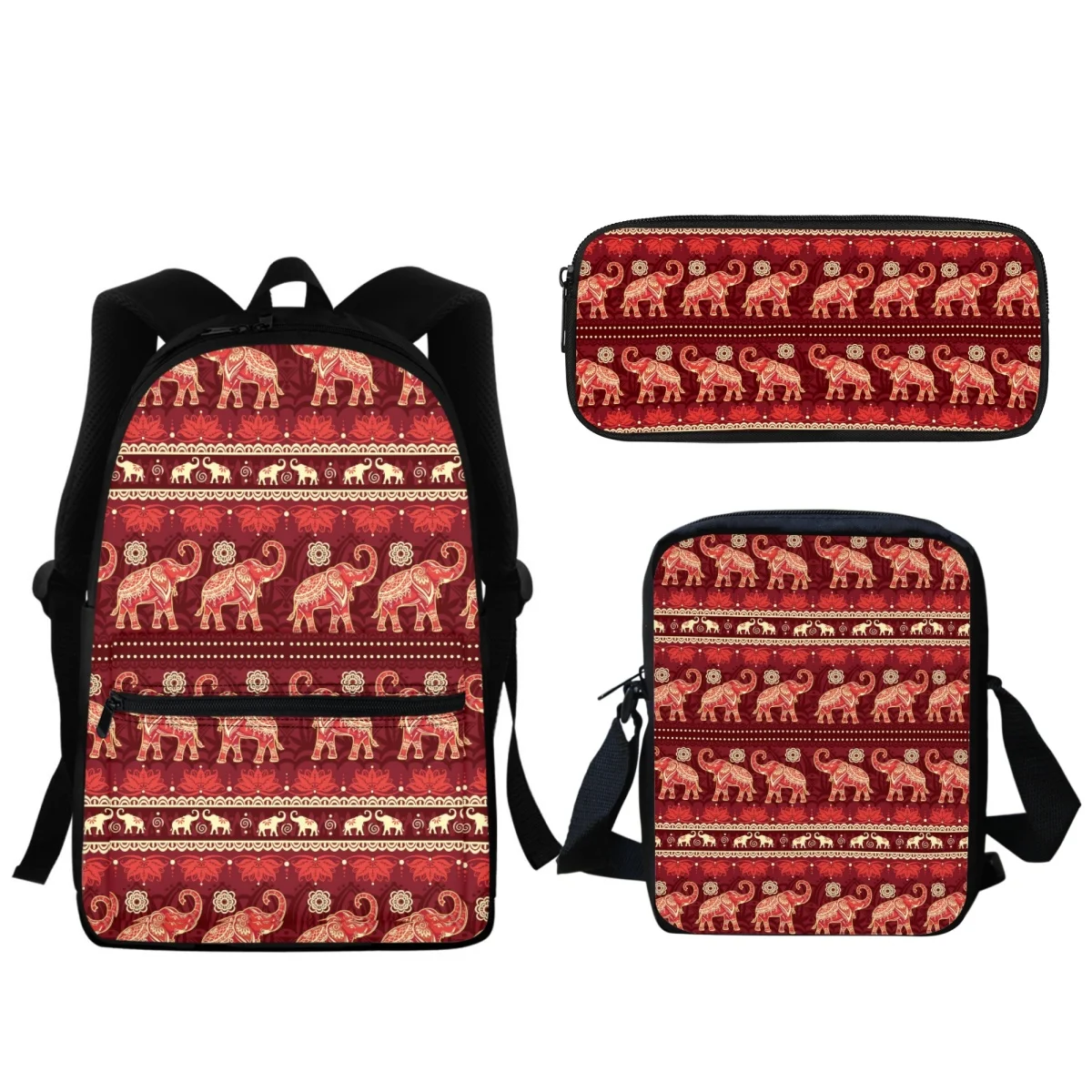 Tribal Elephant Pattern Printed Kids School Bag Folk Style Teen Zip Backpack School Kids Travel Backpack Messenger Bag Female