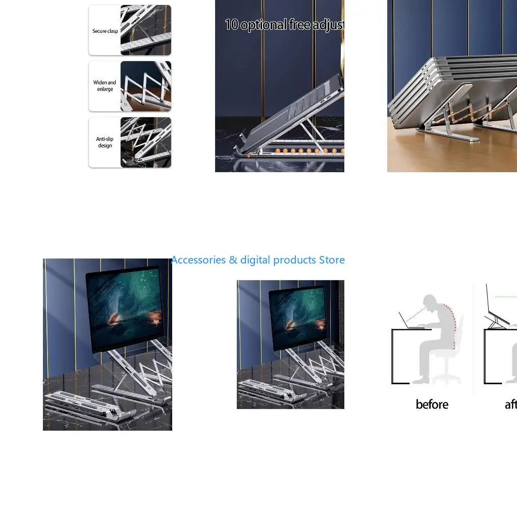 77JD Ergonomic 10 Position Adjustable Aluminum Laptop Stand Portable Foldable Design