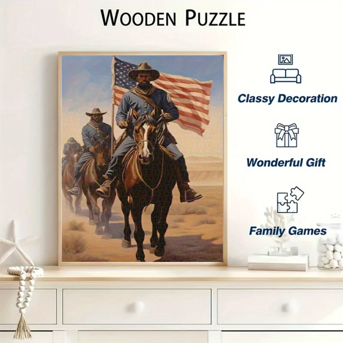 Puzzle da 1.000 pezzi di soldato afroamericano vintage a cavallo: gioco fai da te impegnativo per adulti e famiglie, migliora l'occhio della mano