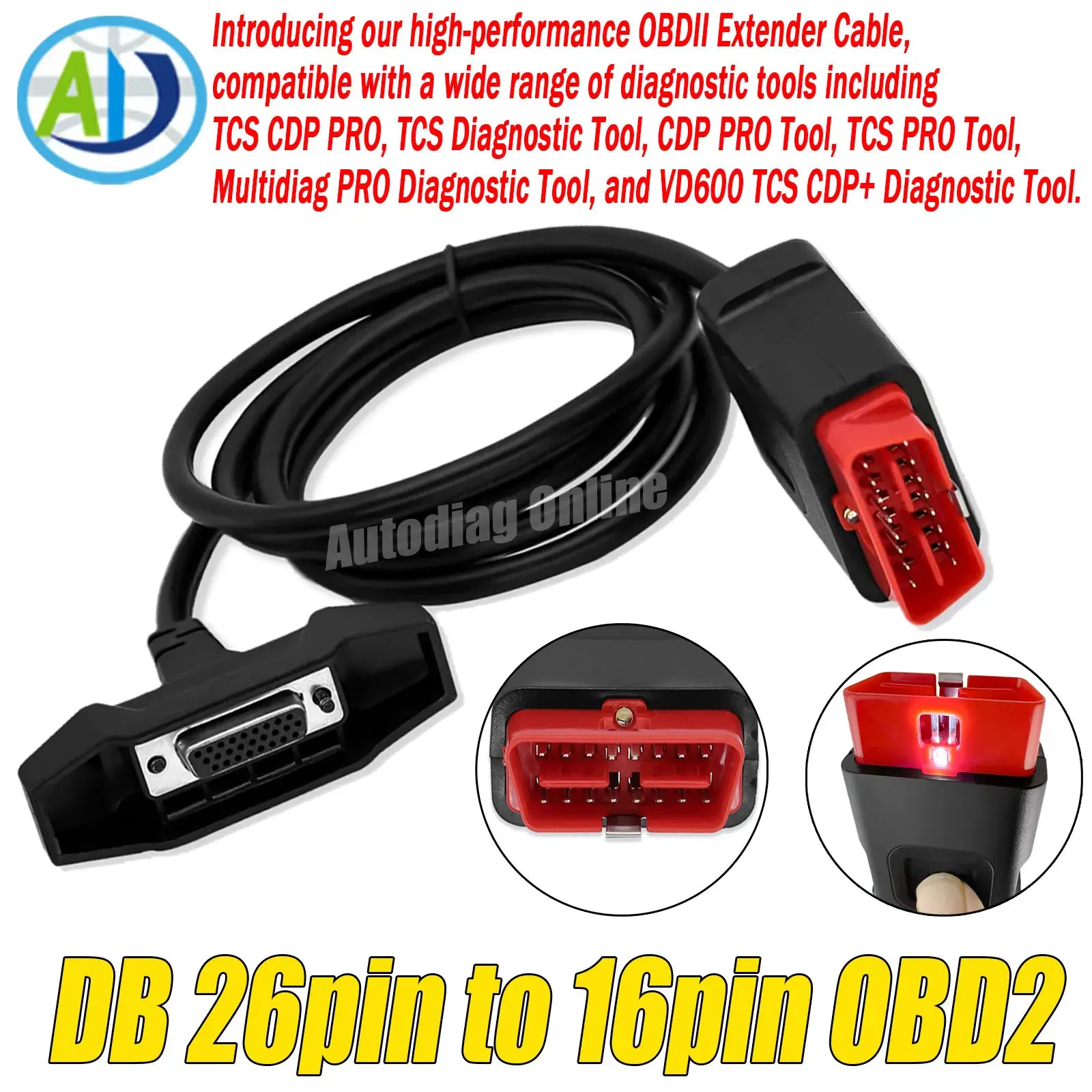 

OBD2 Main Test Cable for TCS PRO/CDP PRO/Multidiag PRO/VD600 TCS CDP+ 16pin to DB 26pin Main Test Cable OBDII Extender Cable