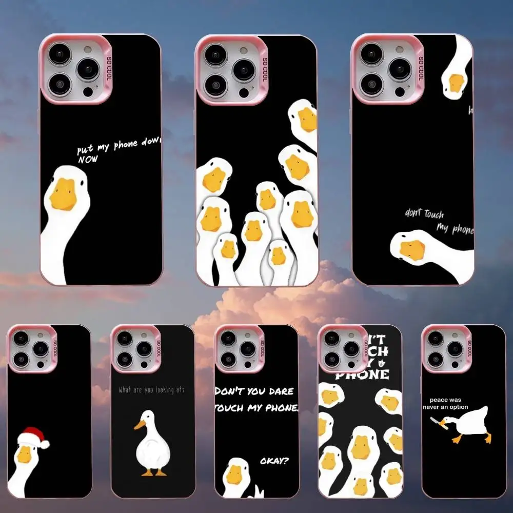 

Funny Duck Phone Case For iPhone 16,15,14,13,12,11,Mini,Pro,SE,MAX Pink Matte Silicone Cover