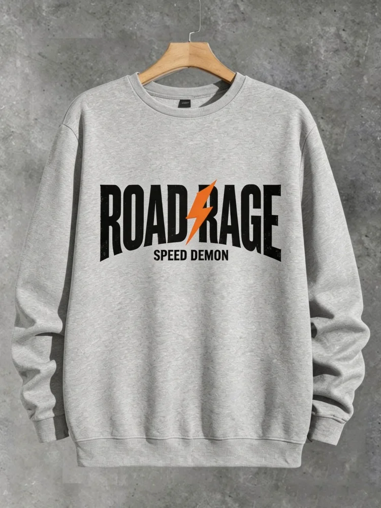 Men's Road Rage Sweatshirt Lightning Print Speed Demon Graphic Loose Fit Crewneck Pullover