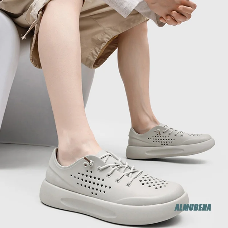 

Breathable Men's Casual Sneakers Round Toe Lace-Up Thick Sole Urban Outdoor Minimalist Fashion Comfortable Daily Casual Slippers