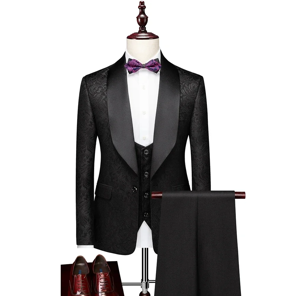 

Fashion Men's Suit Three Piece Jacket+Vest+Pants High-Quality Business Suits/Man Slim Fit Set Male Groom's Wedding Dress Blazers