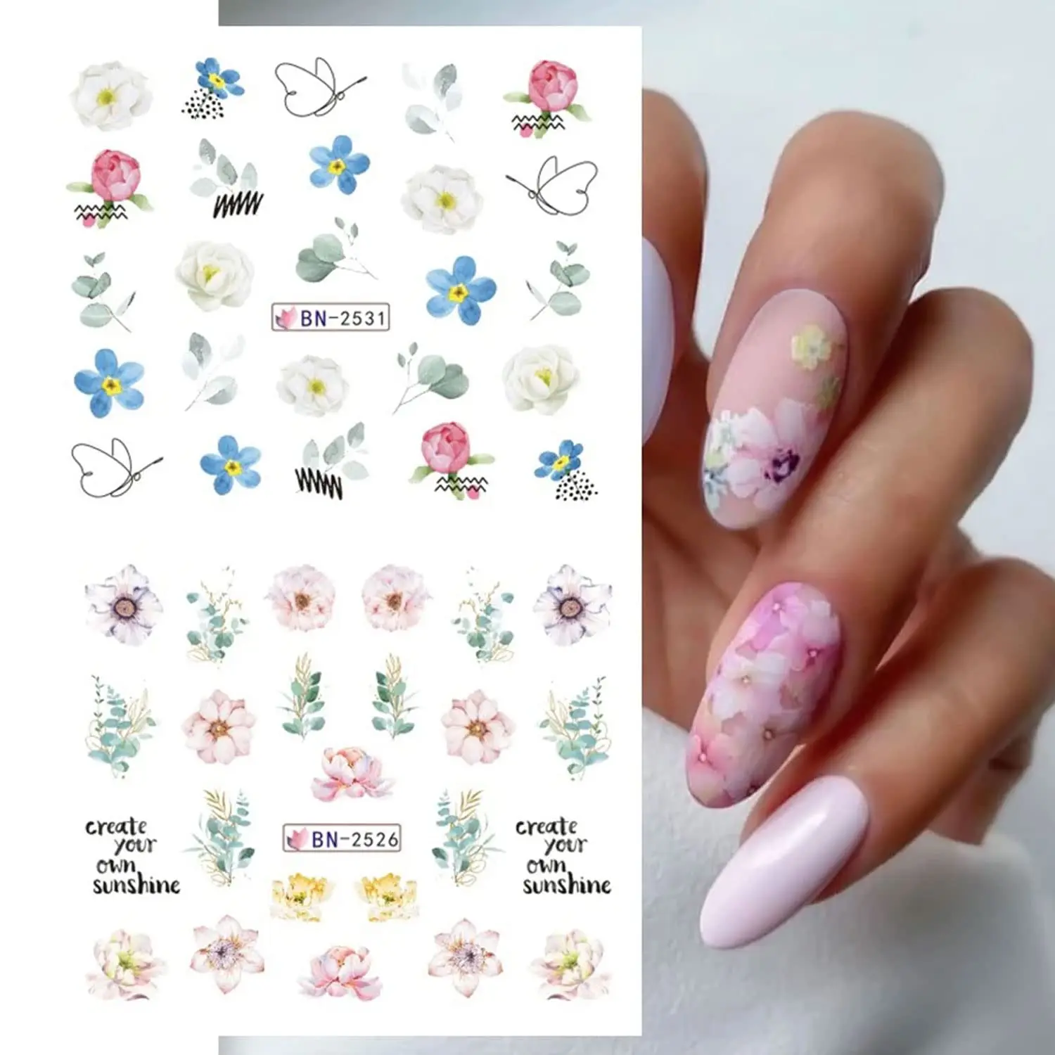 12patterns Flower Nail Art Stickers Spring Summer Water Transfer Sticker Decals Blossom Flowers Leaves Nail Art Decoration