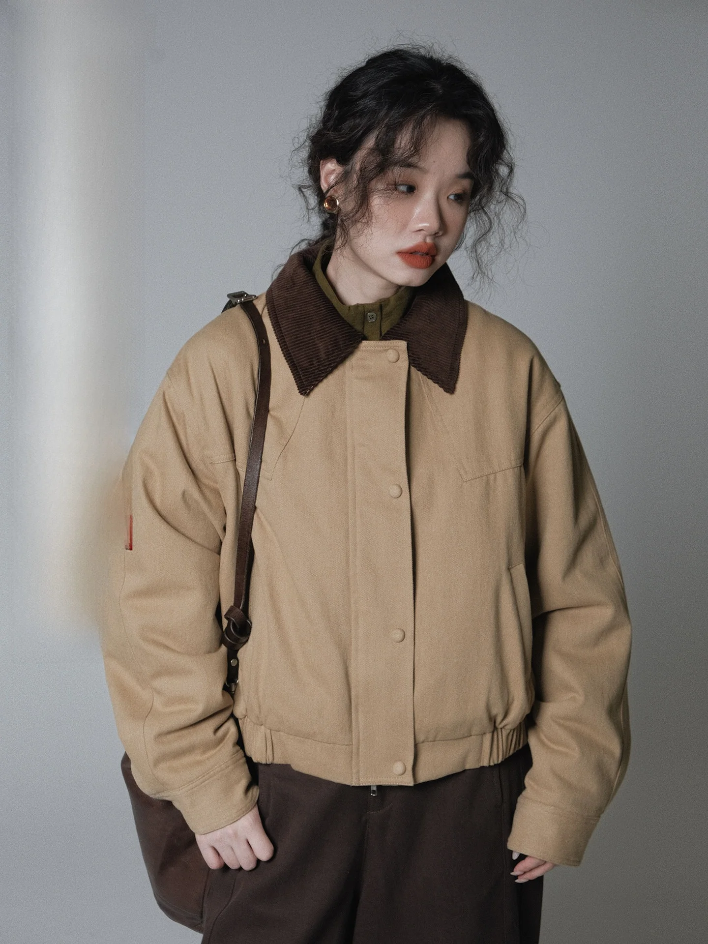 

Ivy Yang Barn Sle Color Blo Lamb Fur Lined Zipper Jaet Winter Workwear Design ort Outerwear for Women Long Sve