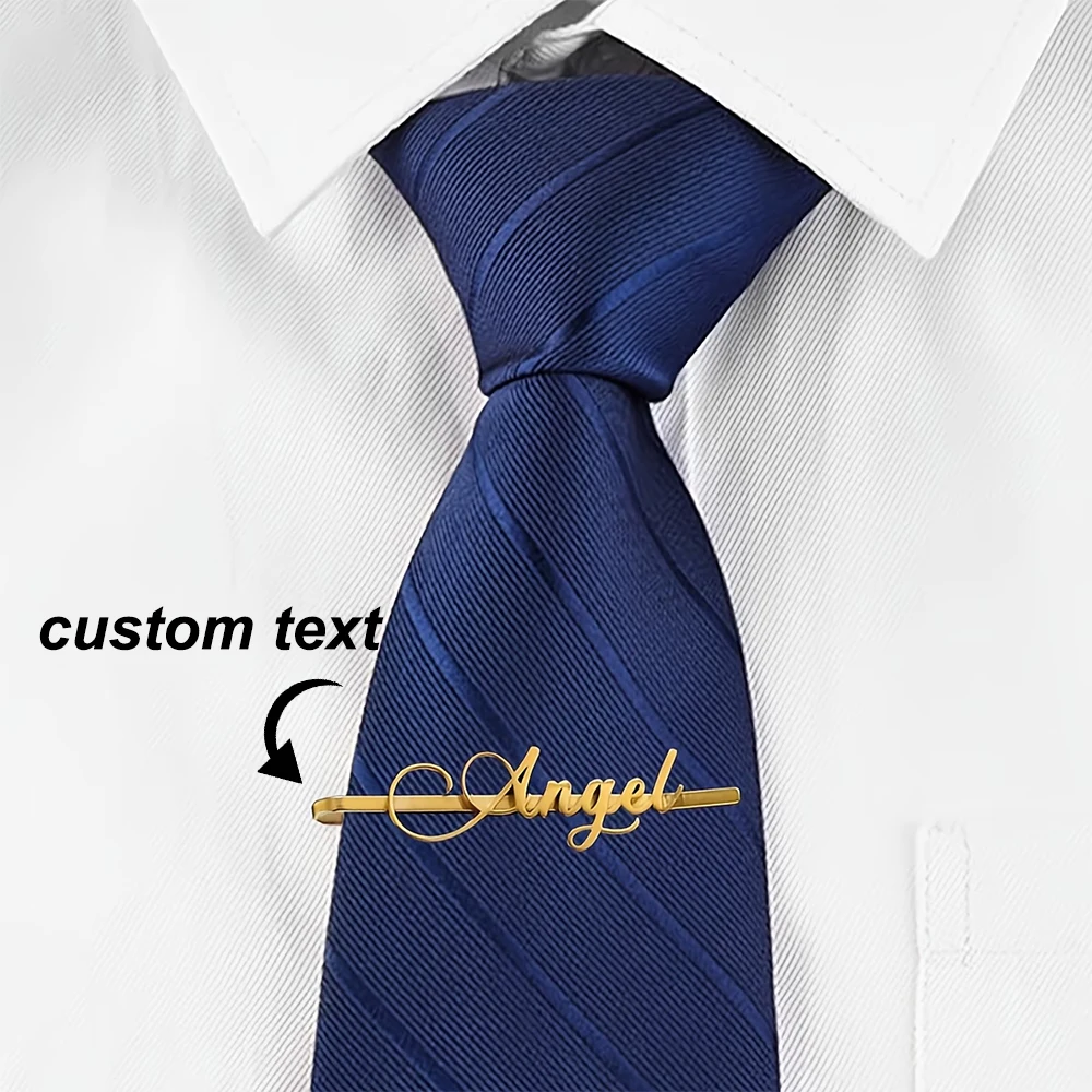 

Personalized Nameplate Tie Clip Signature Tie-Clip Custom Stainless Steel Gold Color Name Jewelry Men Wedding Graduation Formal
