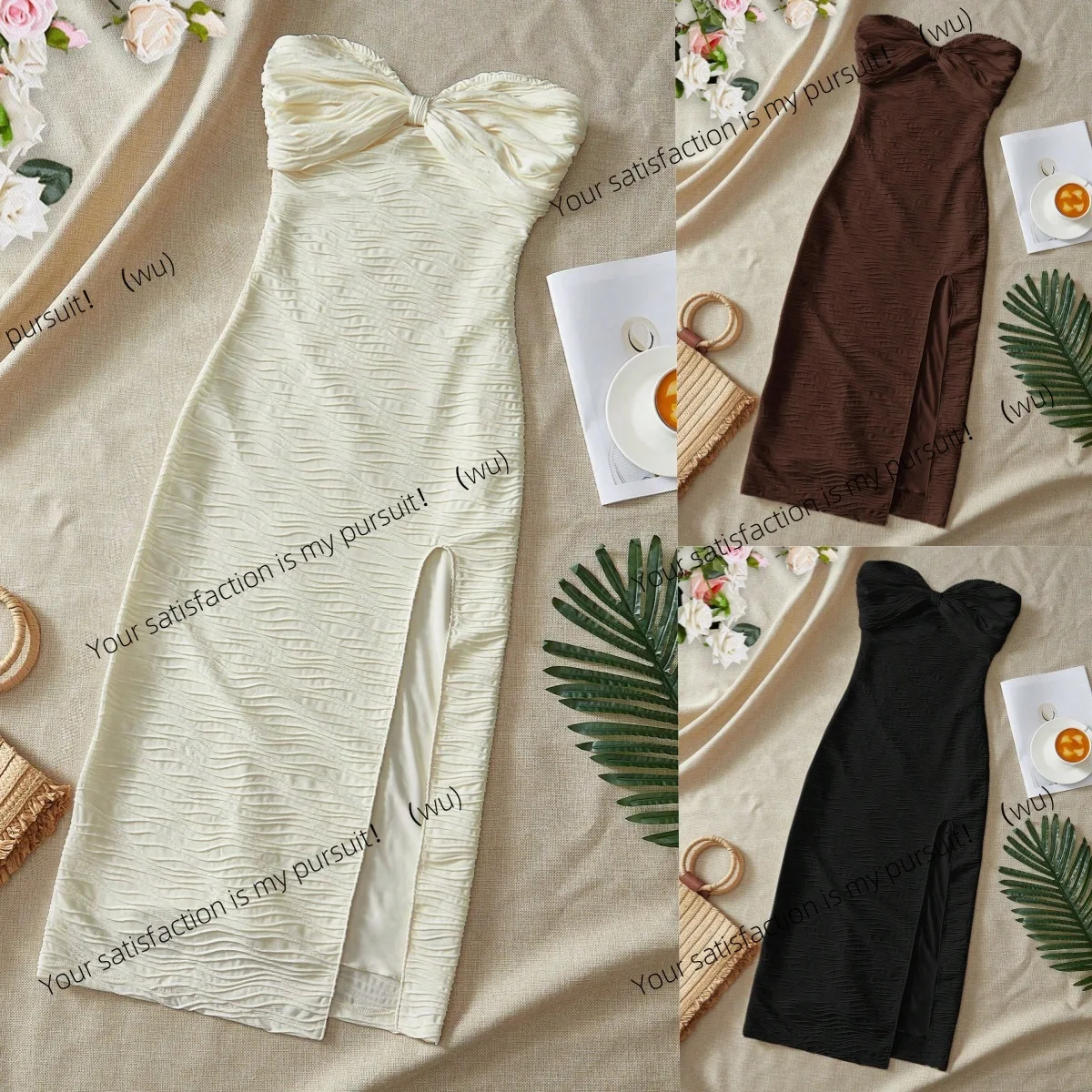 

European and American new sexy solid color knitted jacquard slim sleeveless tube top dress dress