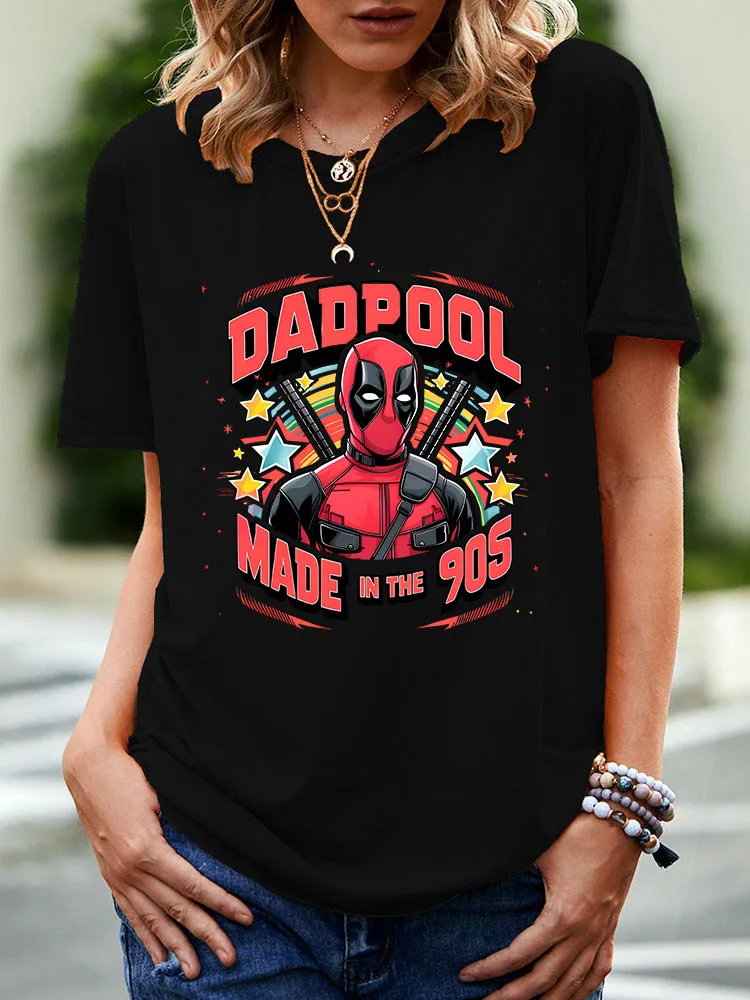 T Shirt hitam grafis lucu wanita kartun Dead-pool pakaian 90s anak perempuan Harajuku pakaian lengan pendek atasan Y2K wanita