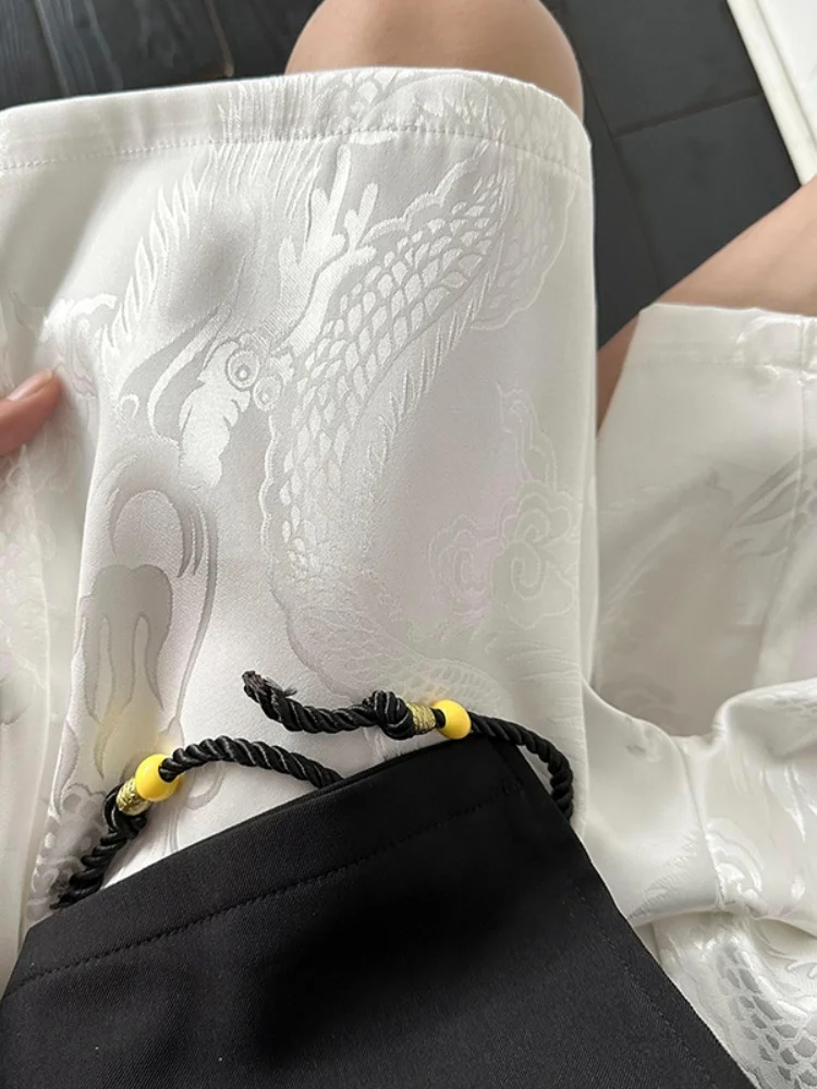 

Dragon Pattern Embroidered Ice Silk Men's orts Summer Thin Five-Point Loose Fit Casual Pants Youth Faion Breathable Light...