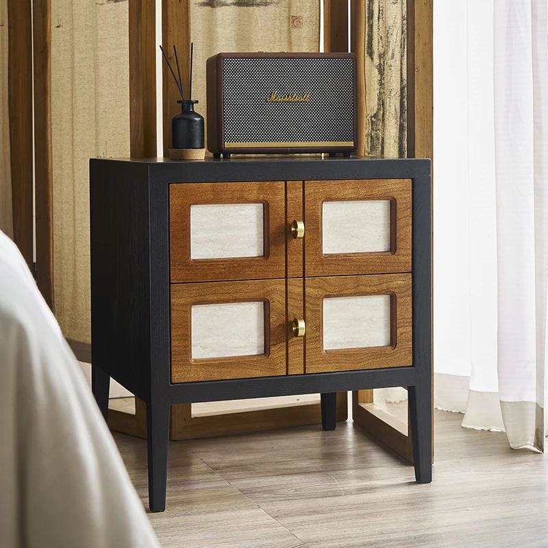 French Retro - inspired Black Bedside Table: All - Solid Wood, Contrasting Colors, and Nanyang - style Simplicity for Sofa Corne