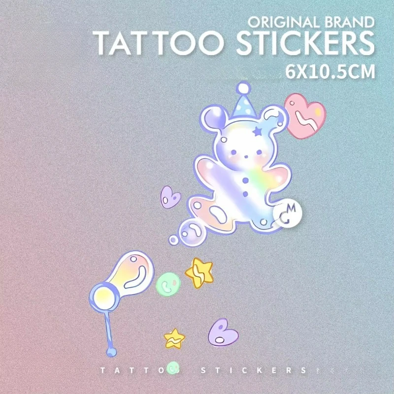 Cartoon Tattoo for Kids Temporary Tattoo Art Fake Tattoo for Woman Rainbow Bear Bubble Sticker Waterproof Tatuajes Temporales