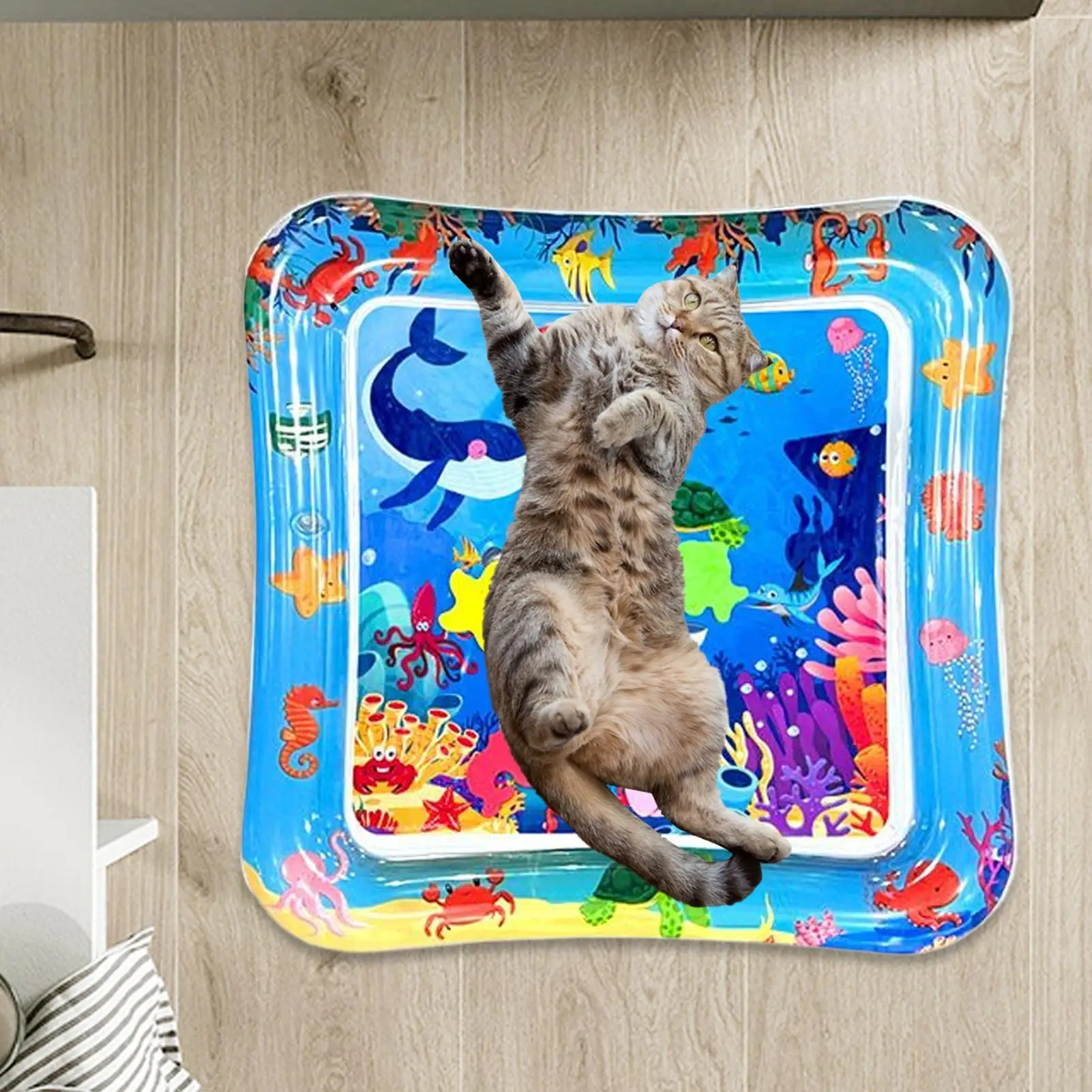 حصيرة لعب مائية للقطط، وسادة تبريد للحيوانات الأليفة، قابلة للطي وقابلة للغسل، حصيرة حسية تفاعلية للحيوانات الأليفة والجرو واللعب في الأماكن المغلقة والخارجية #5