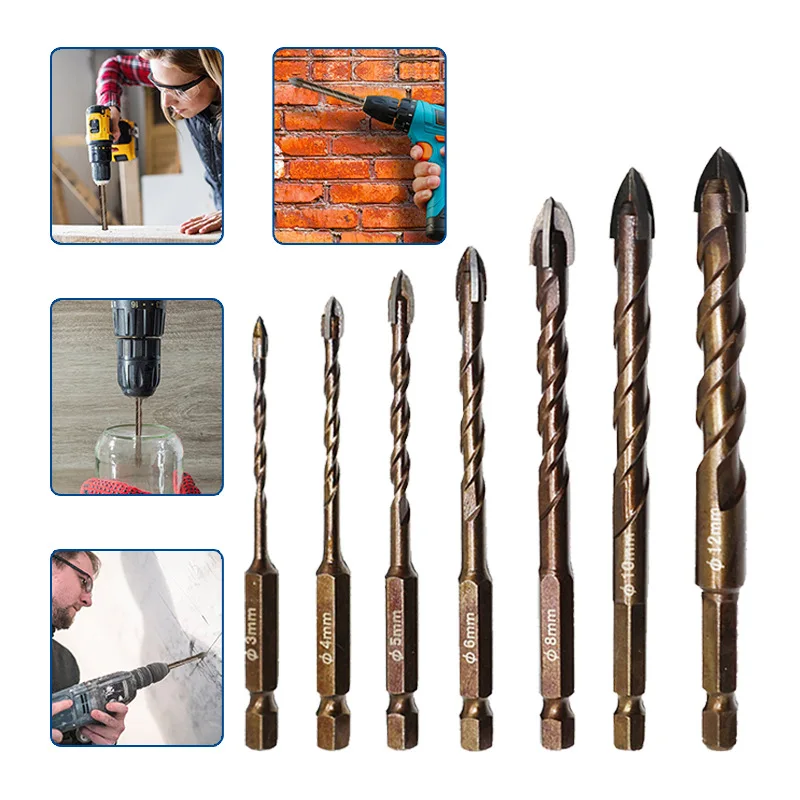 

Concrete Drill Bits Cross Hex Tiles Bits Glass Ceramic Concrete Hole Opener Alloy Triangle Drill Sizes 3/4/5/6/7/8/10/12 mm