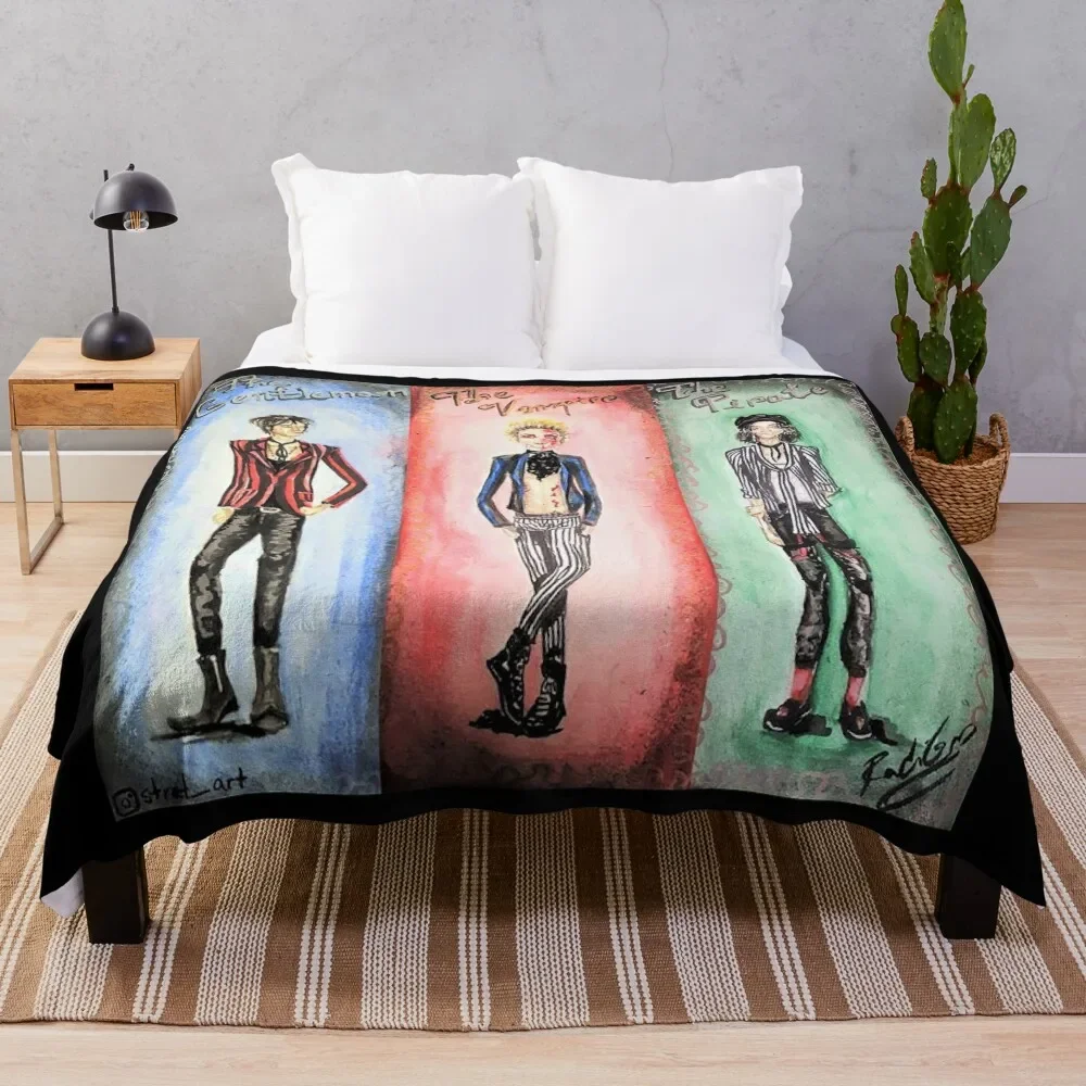 The Pirate, The Vampire and The Gentleman Throw Blanket Large Flannel Blankets