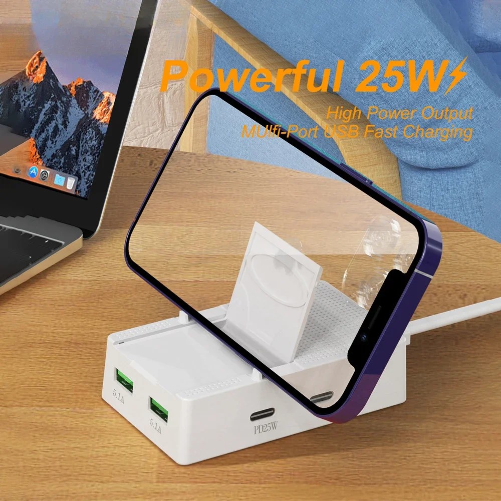 PD 25W USB C Charger Socket 4-Port Fast Charging Power Strip Multi Device Charge Adapter For iPhone Samsung Xiaomi Huawei Socket