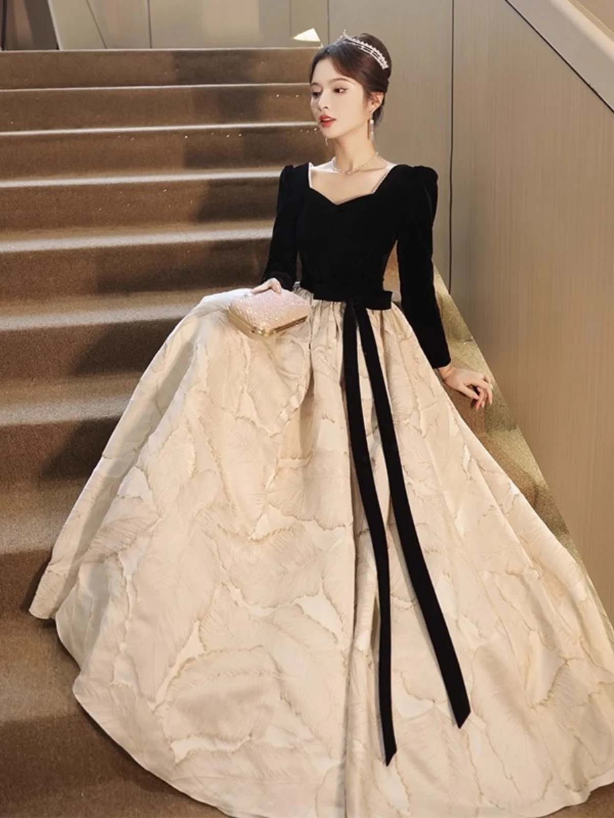 

Элегантное длинное вечернее платье для женщин, новинка 2025 года, класса люкс, с жемчужной отделкой, А-силуэт, для бальных танцев