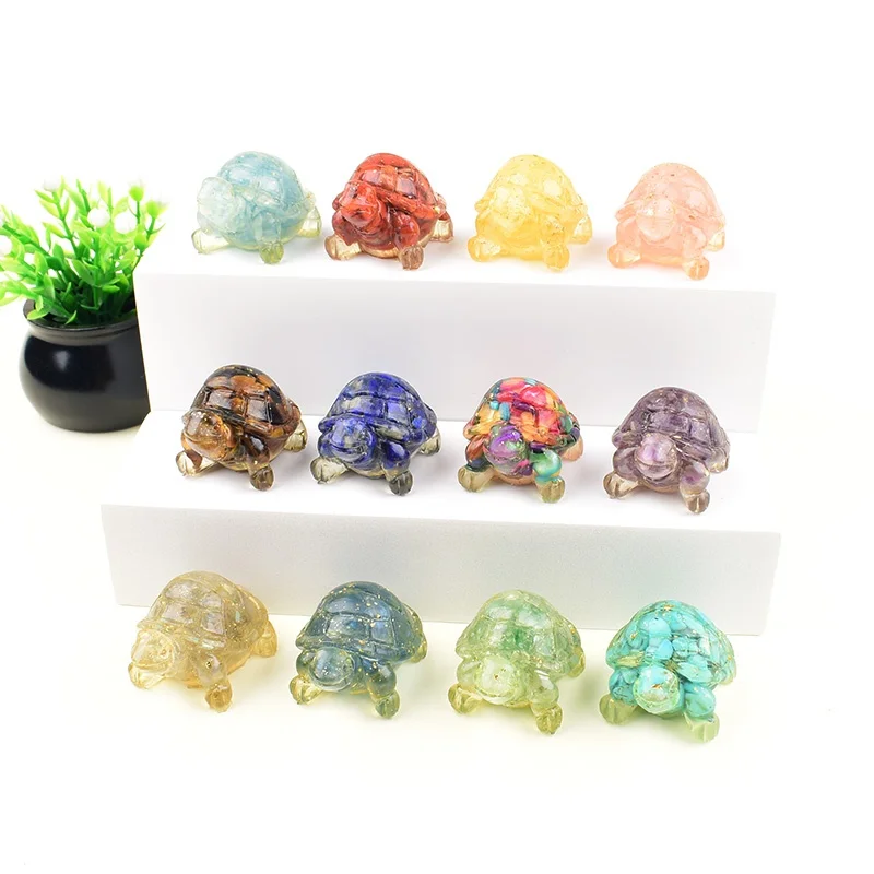 1pc Resin Crystal Chips Turtle Figurine Natural Gravel Stone Tortoise Statue Reiki Healing Ornament Home Desk Decoration Gift
