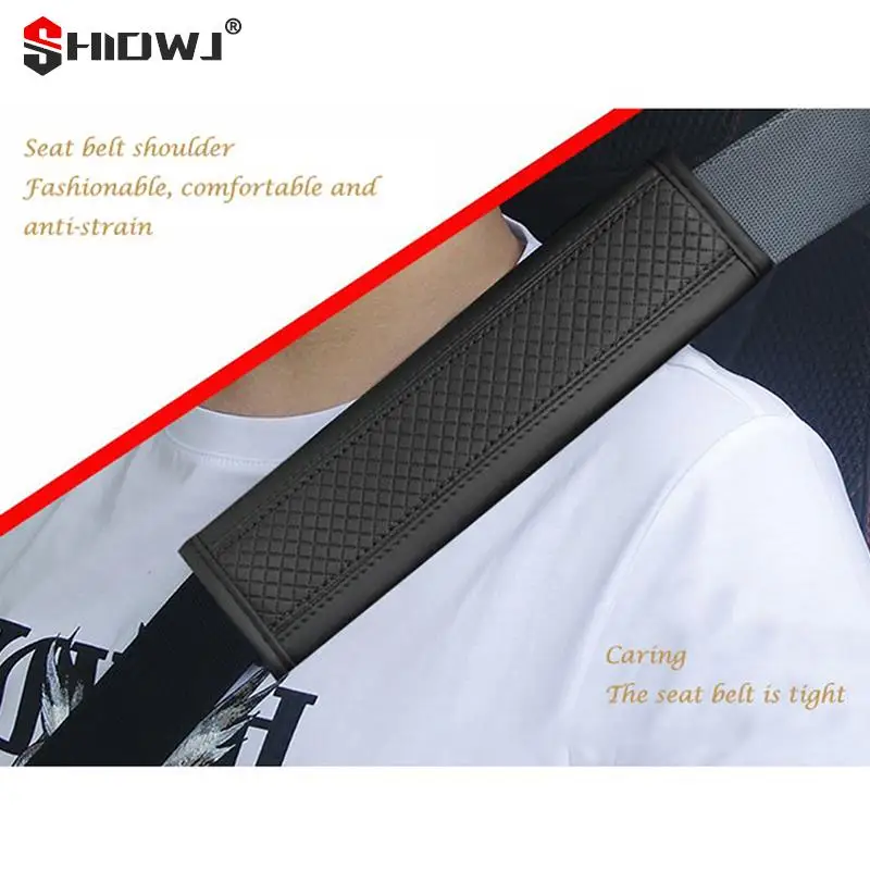 1pc Fibre Leather Embossed Seat Belt Shoulder Pads Car Seat Cover Safety Belts PU Leather Comfort Breathability Universal