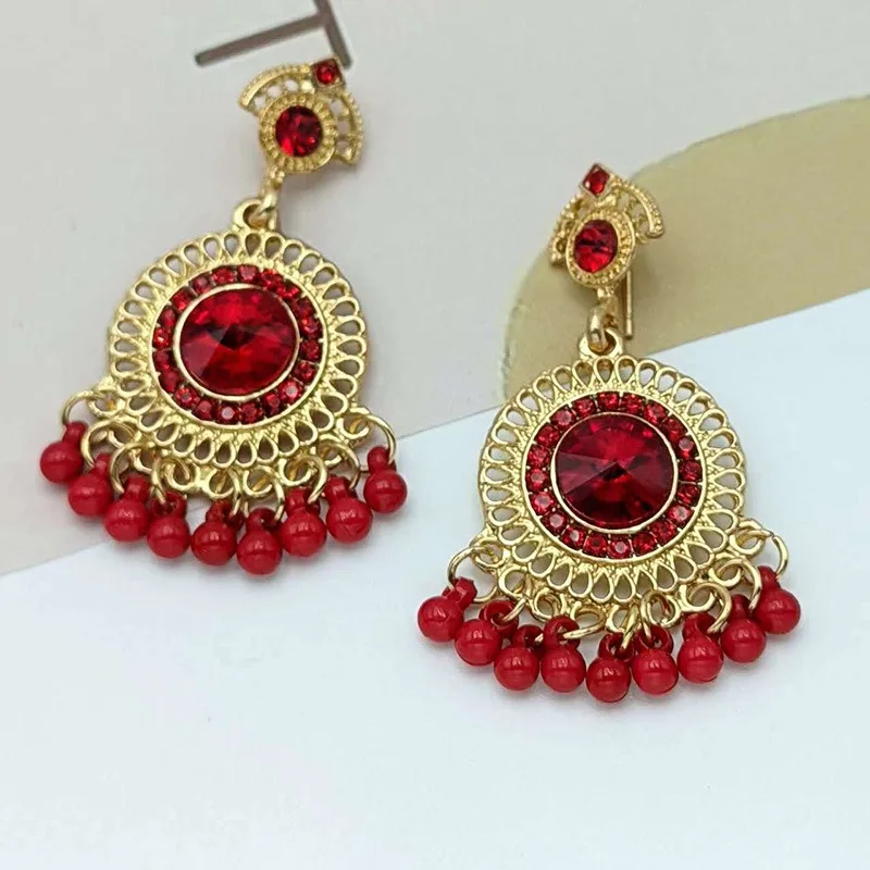 Ethnic Middle Eastern Fashion Indian Earrings Retro Imitation Large Gemstones Tassel Bells Earrings for Women Jhumka Jewelry