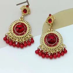 Ethnic Middle Eastern Fashion Indian Earrings Retro Imitation Large Gemstones Tassel Bells Earrings for Women Jhumka Jewelry