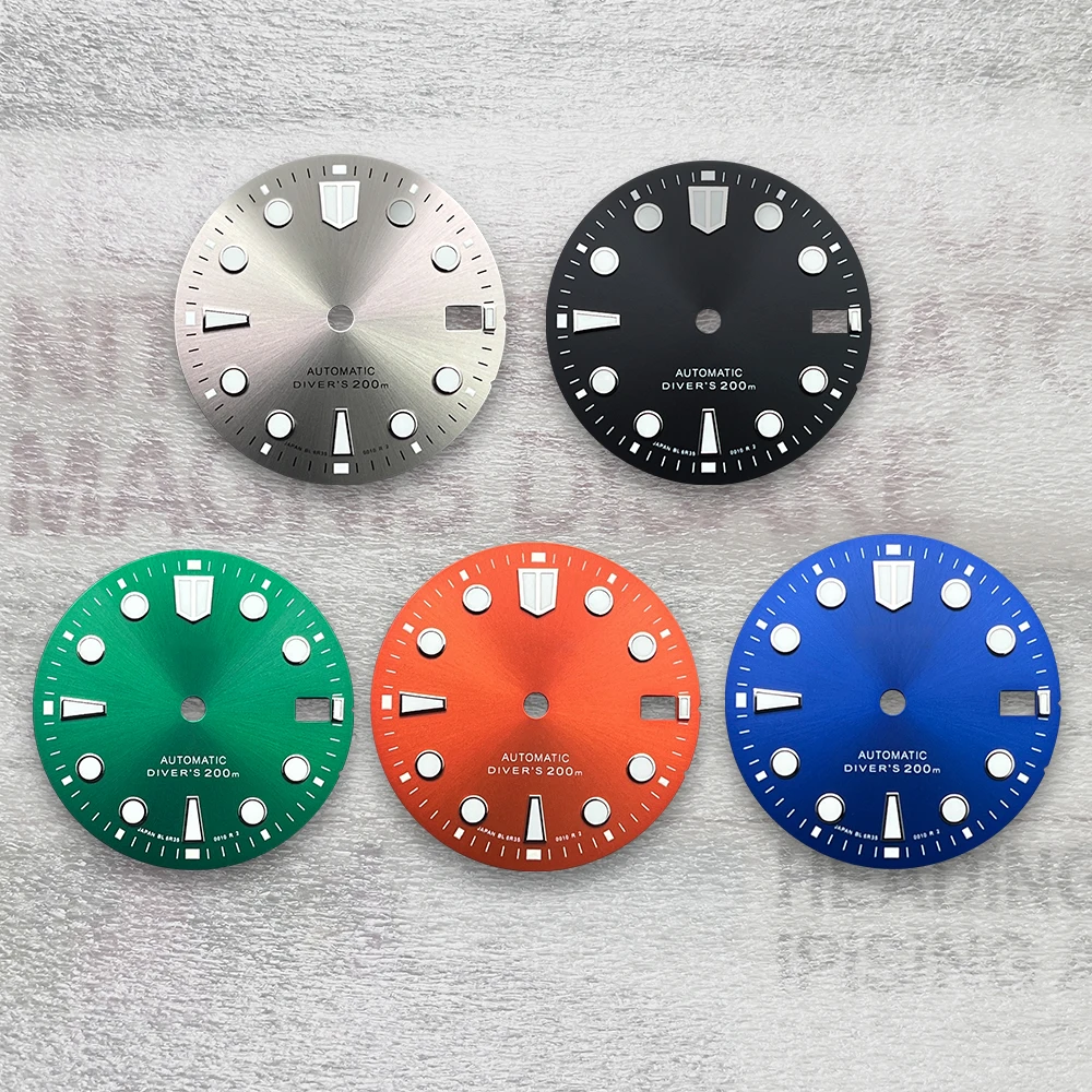 

28.5mm S Logo Sunray Dial Suitable For NH35/NH36/4R/7S Japanese Movement C3 Green Luminous Watch Modificat Accessories