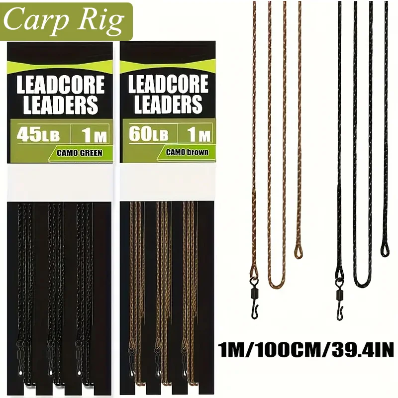Karpfenangeln Leadcore Wirbel, Schnellwechsel-12-Strang-Geflecht-Rig mit Karabinern und Wirbeln, 100 cm Länge, gemischte Farben