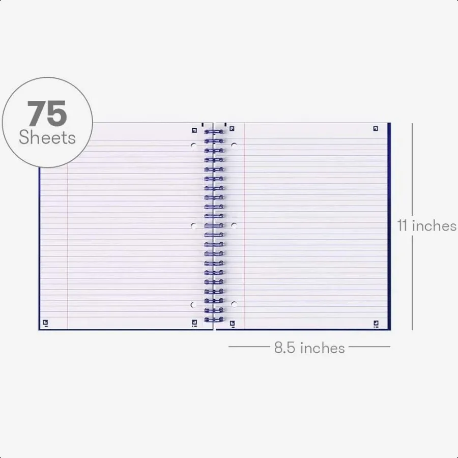 مجلة دفتر مسطرة للكلية 8.5 بوصة × 11 بوصة غلاف فني حلزوني 1 موضوع دفتر 75shts 150 صفحة أزرق كهربائي