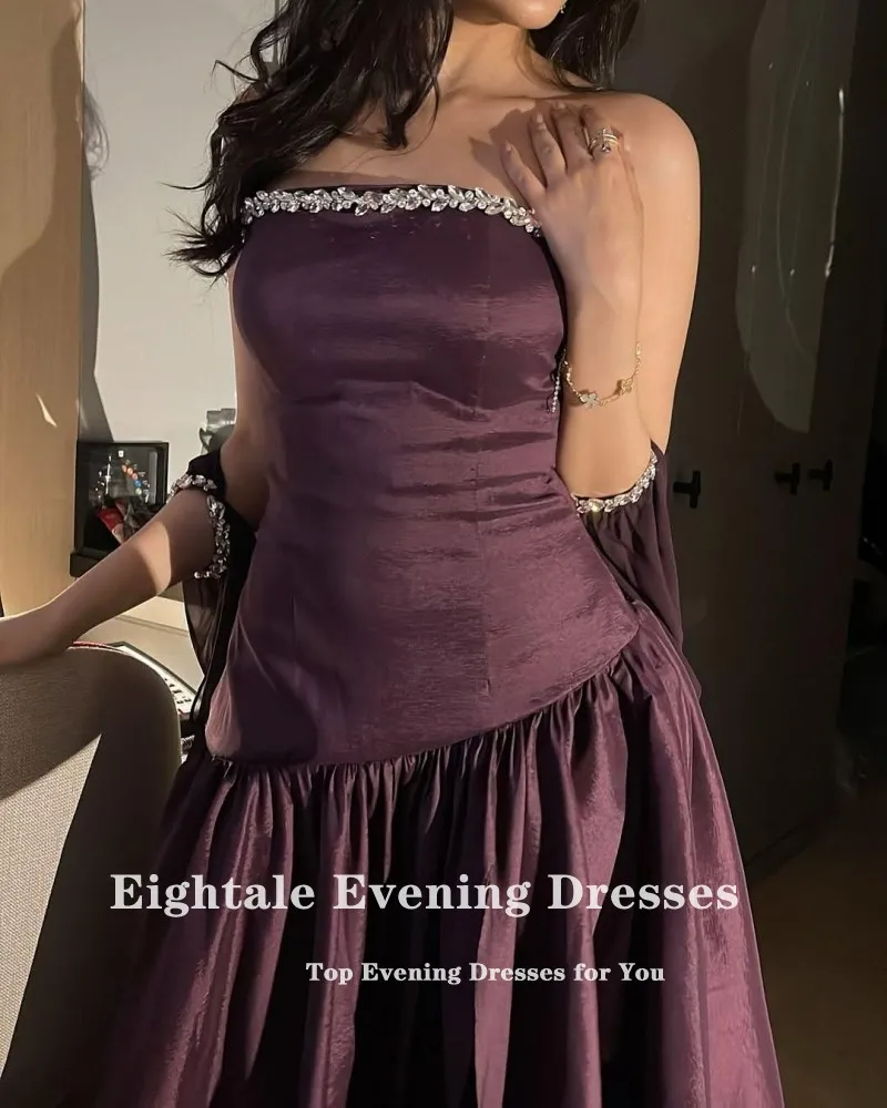 Robe de soirée arabe en Satin, sans bretelles, perlée, personnalisée, ligne a, longueur au sol, ligne a, violette, robes de bal de mariage