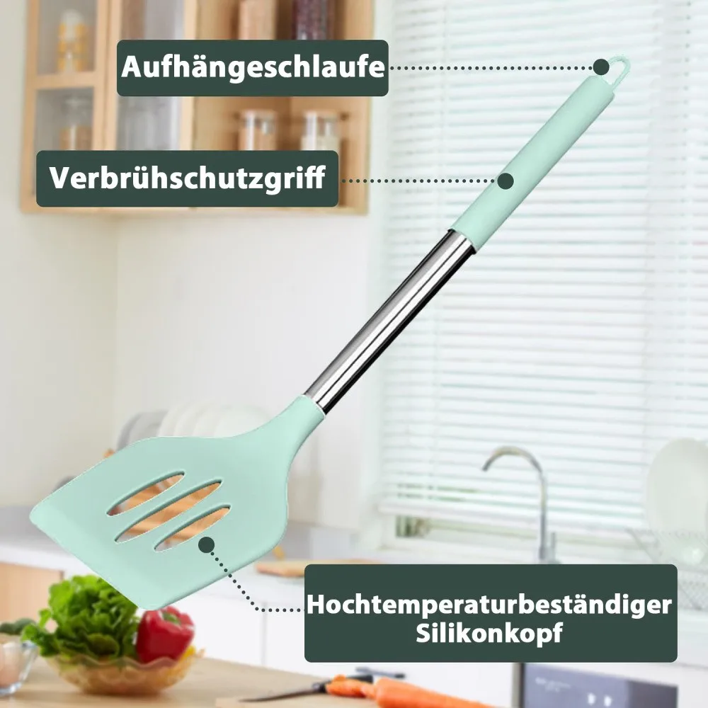 Juego de utensilios de cocina de silicona antiadherente, espátula, batidor de huevos, cuchara, mango de acero inoxidable, juego de herramientas de cocina, 45 piezas