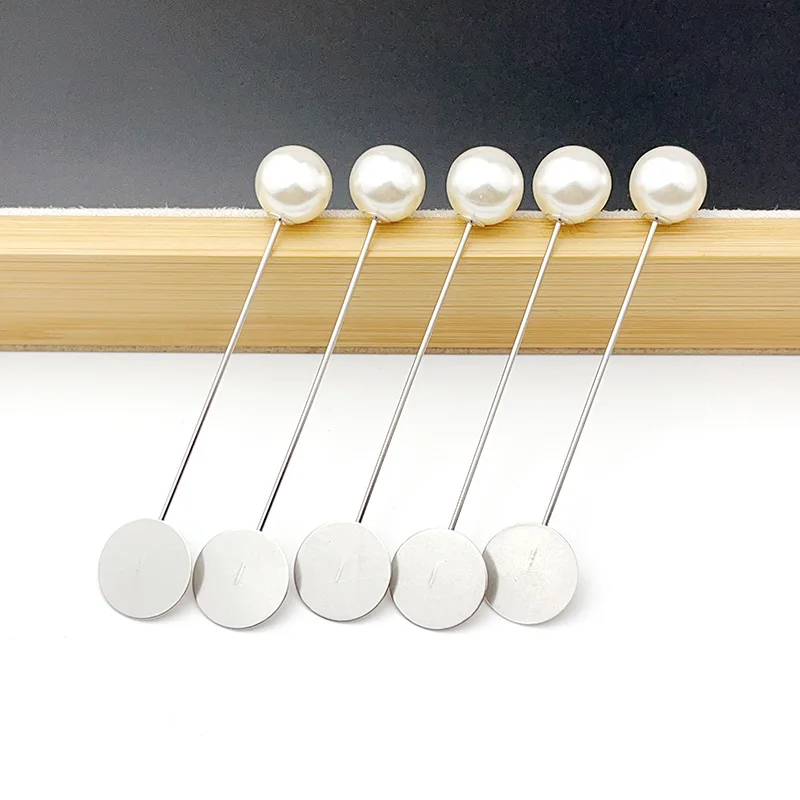 20/100 sztuk kolor srebrny perła ze stali nierdzewnej długa Pin DIY zrób ręcznie robiona broszka z kwiatem dla kobiet biżuteria akcesoria ustalenia hurtownia