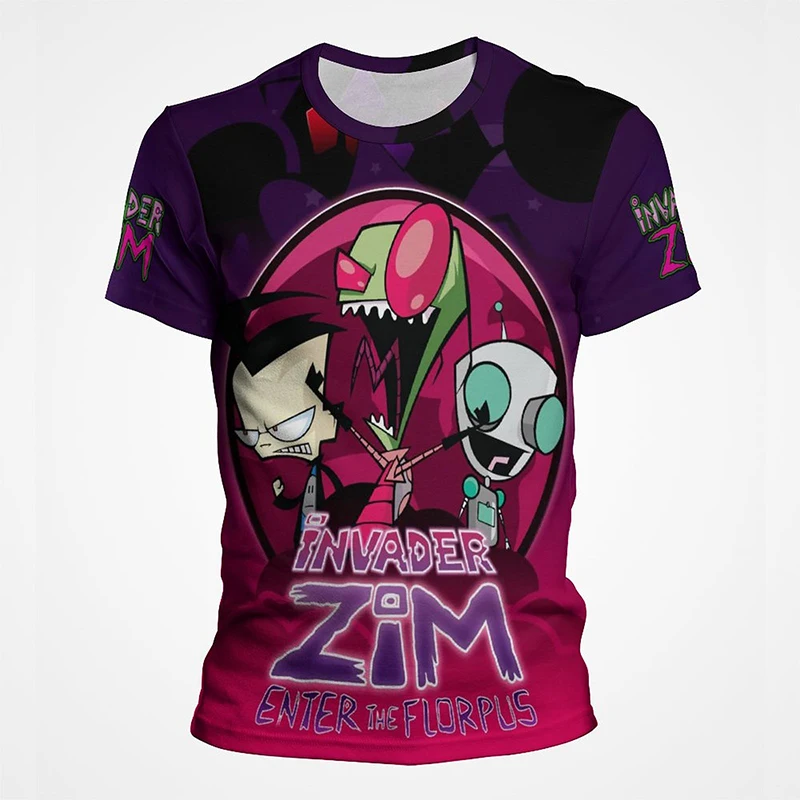 Cartoon Anime invader Zim T 셔츠 남성 여름 반팔 쿨 3D 프린트 티셔츠 Funny Dib Membrane Tops Tee Clothes