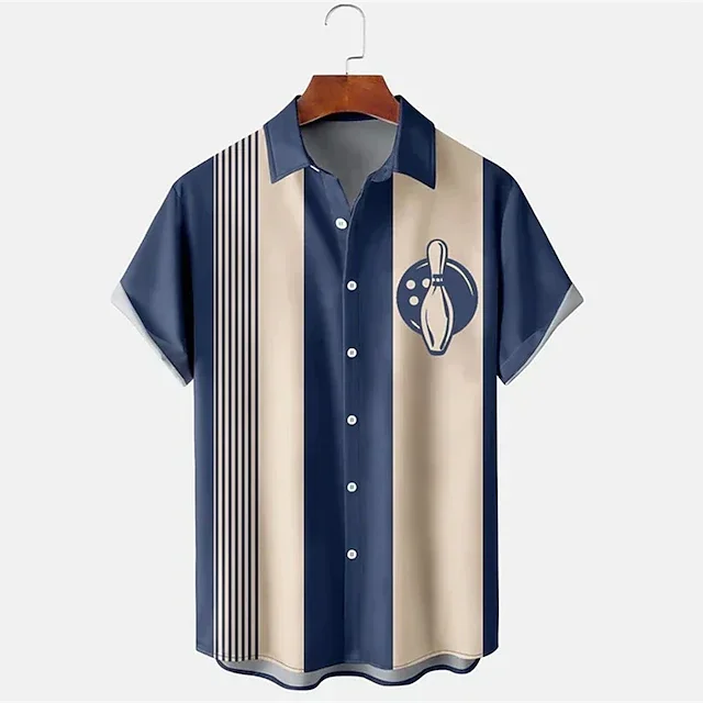 Men's Striped 3D Printed Short-sleeved Lapel Shirt Casual Fashion Button Basic Style Street Outdoor Business Casual 5XL Top